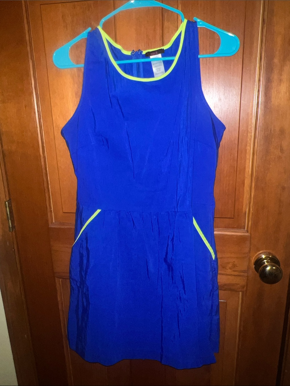 mark. Royal Blue Mini Dress with Neon Yellow Trim